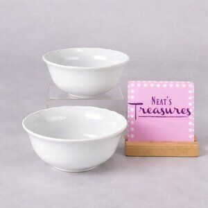 Ikea of Sweden UPPLAGA 21986 White Scalloped Porcelain All Purpose Bowls Set 2